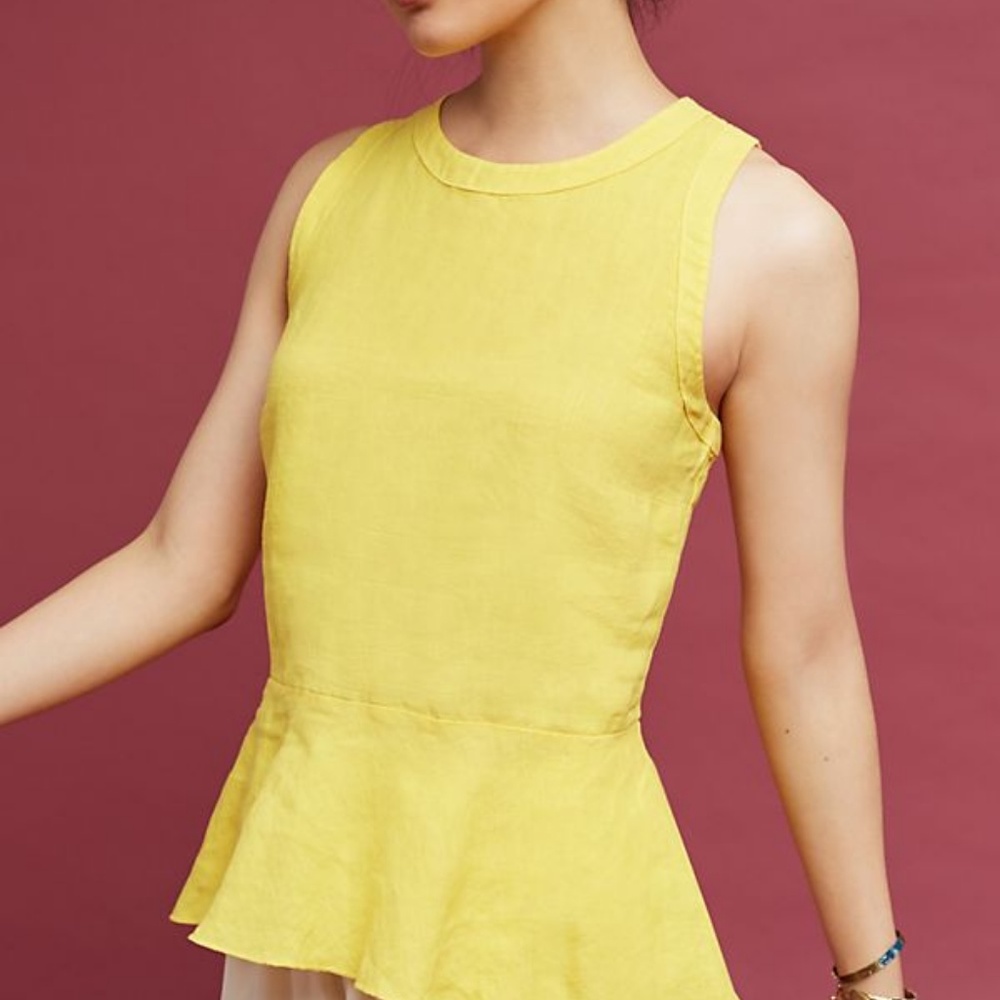 NWT ANTHROPOLOGIE Linen Woodrift Peplum Top